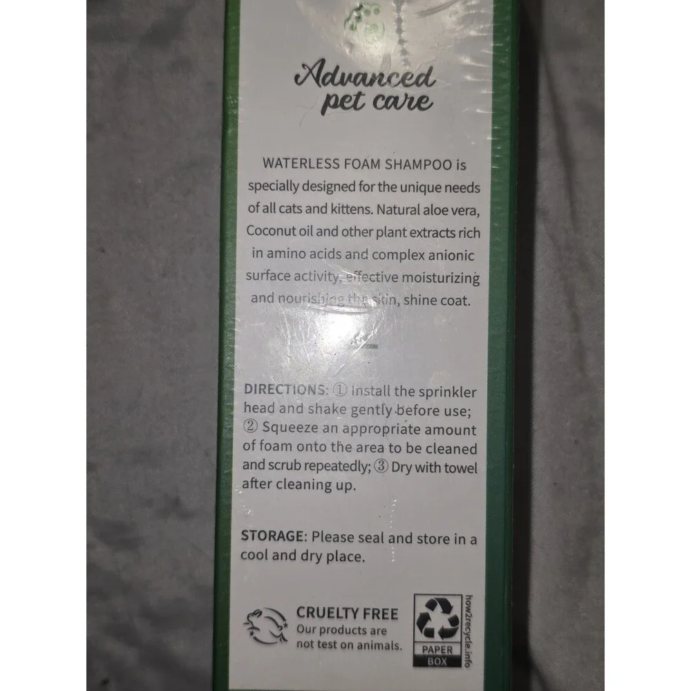 Petstoral Waterless Foam Shampoo for Cats & Kittens Aloe Coconut 100ml Green